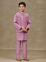 Lilac purple silk waistcoat set for boys