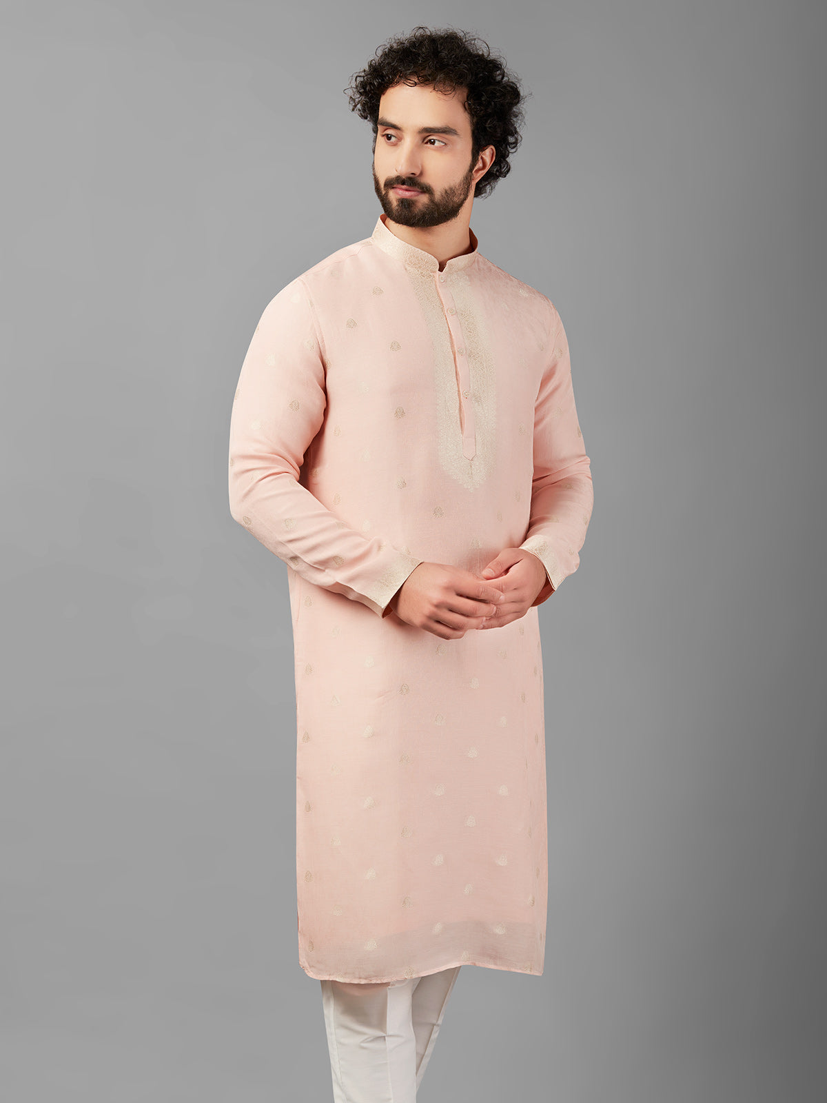 Linen peach kurta suit for festive