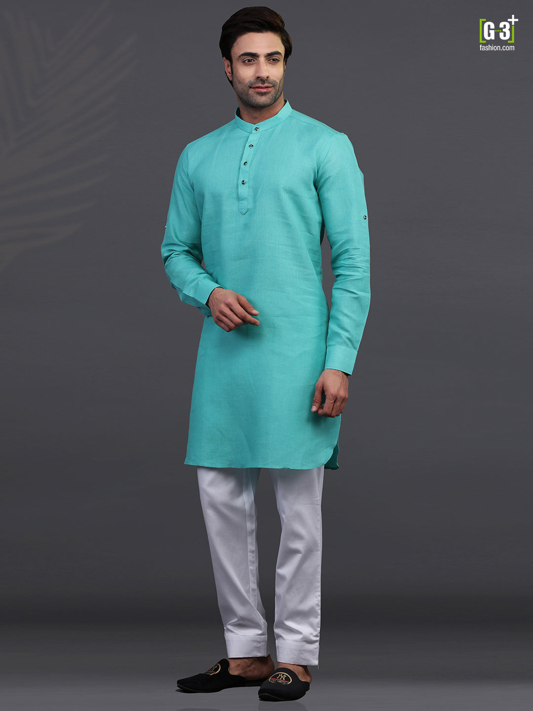 Linen aqua festive kurta suit