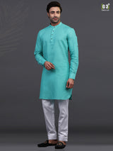 Linen aqua festive kurta suit