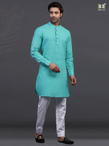Linen aqua festive kurta suit