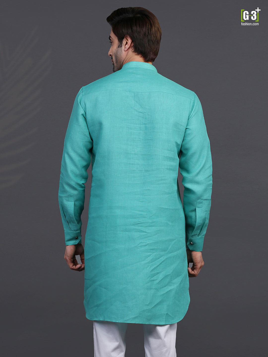 Linen sea green festive mens kurta