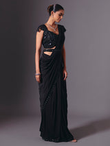 Luxe black lycra saree with diamond and cutdana accents