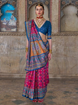 Magenta blue festive print saree