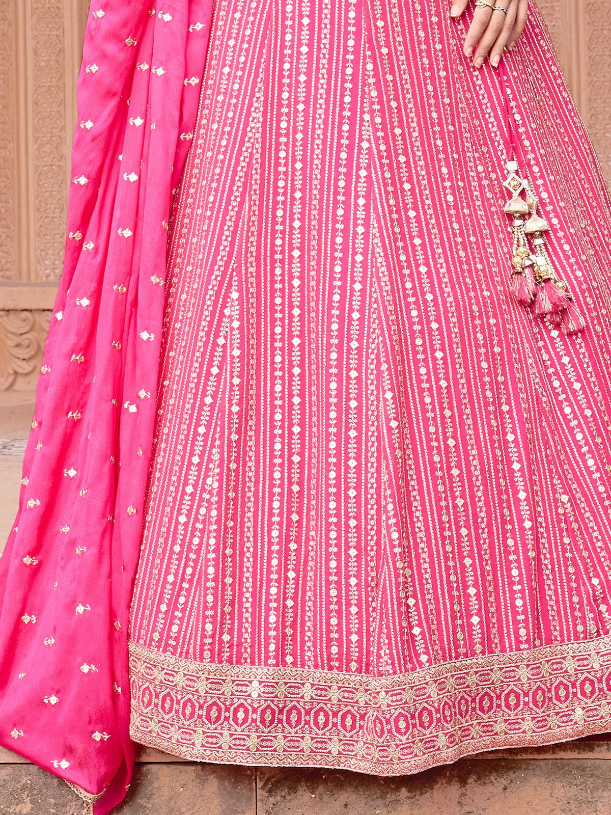 Magenta georgette lehenga choli with sequins shine