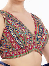 Magenta georgette sequins V neck blouse