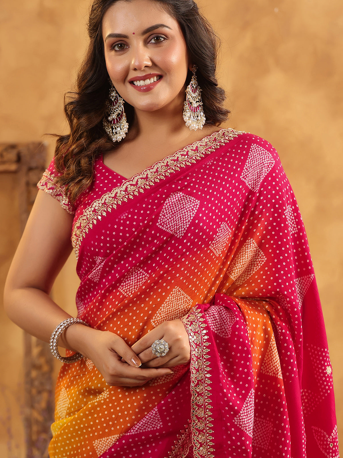 Magenta printed silk saree for wedding wear