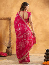Magenta printed silk saree for wedding wear