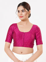 Magenta tafeta silk zari elbow sleeve blouse