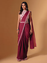 Maroon cruss lycra saree with sequins and pearl highlights
