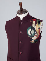 Wine embroidered terry rayon wedding waistcoat