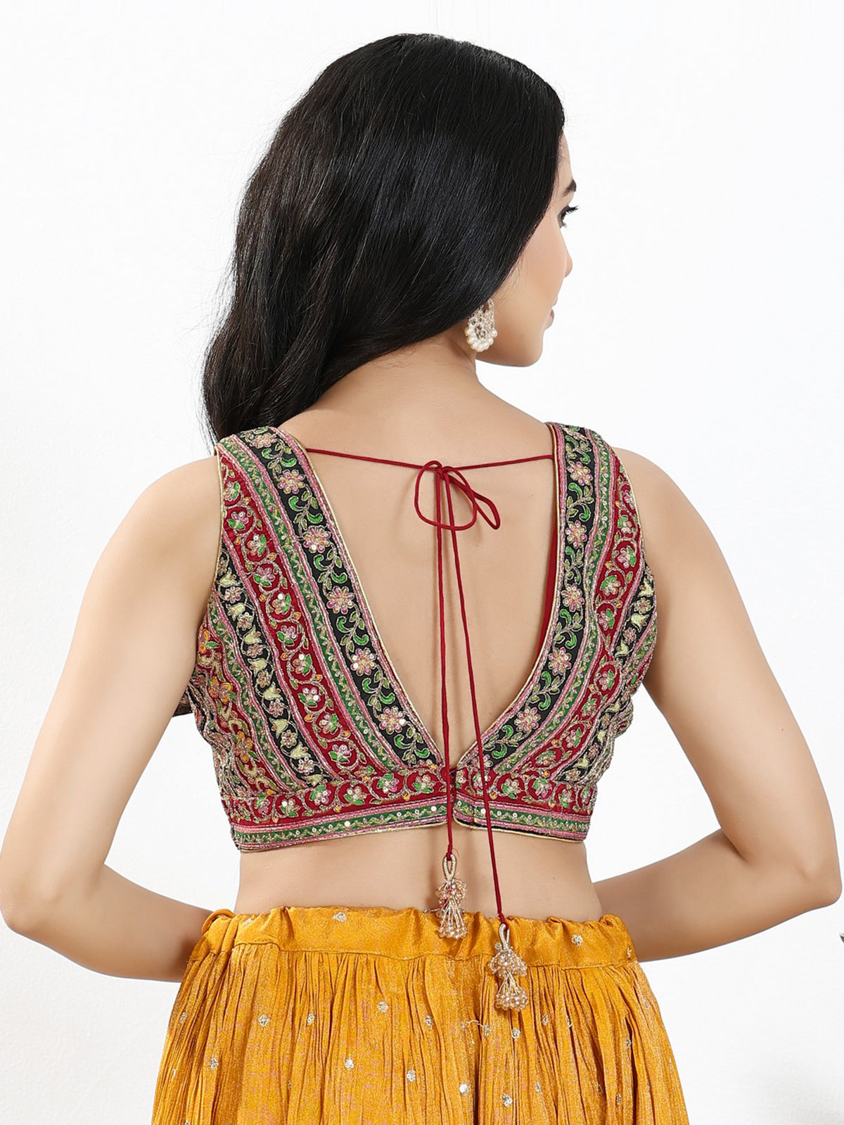 Maroon georgette back open blouse