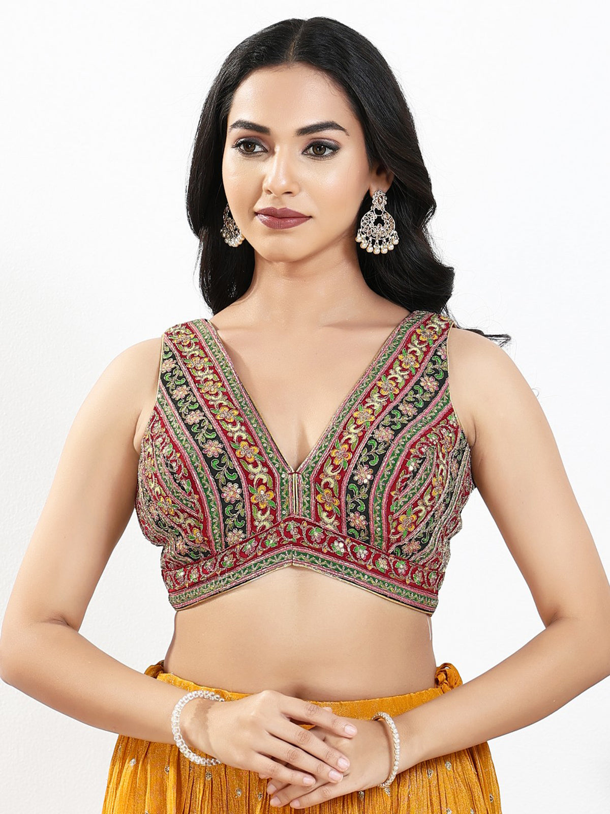 Maroon georgette back open blouse