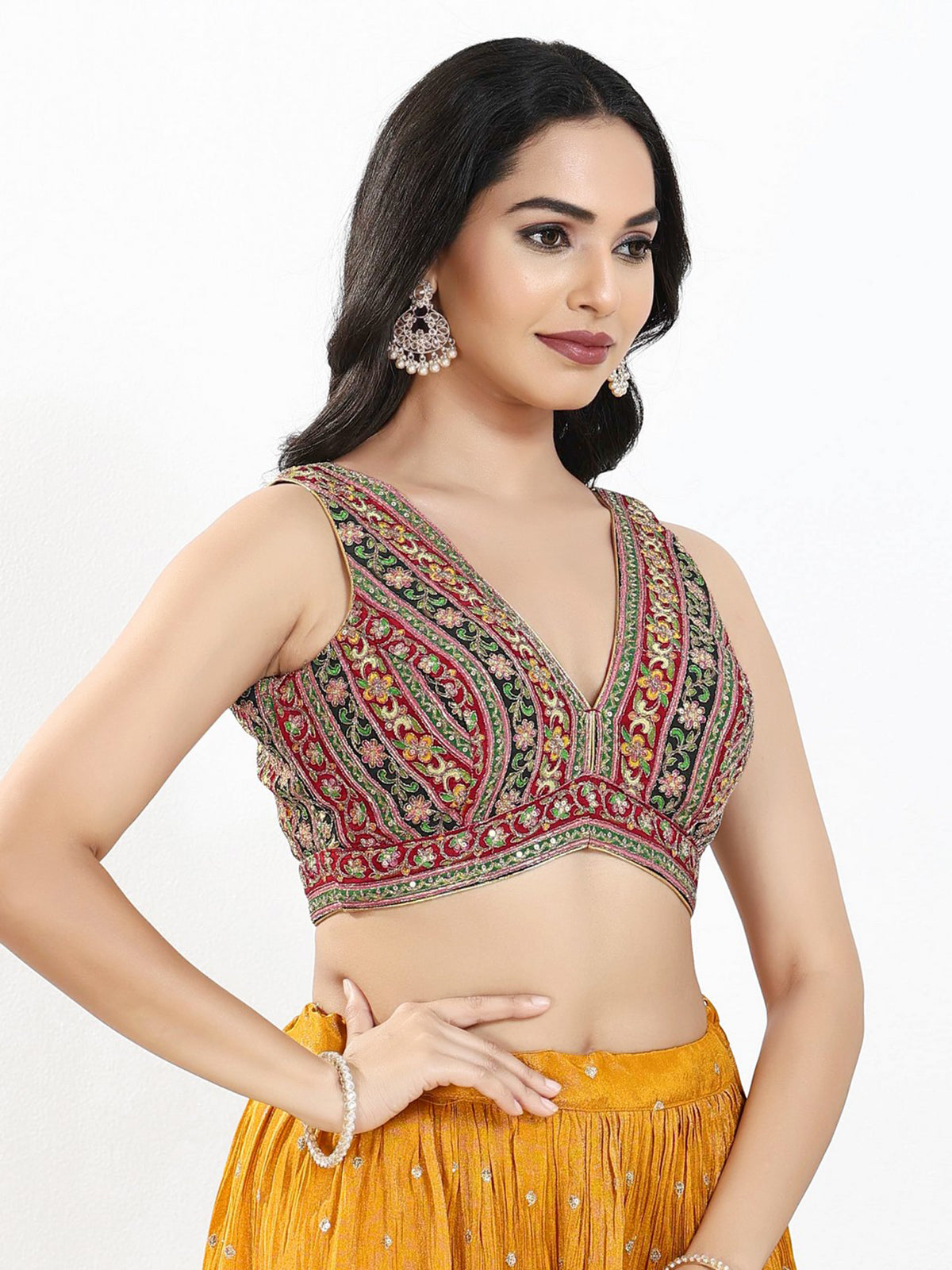 Maroon georgette back open blouse