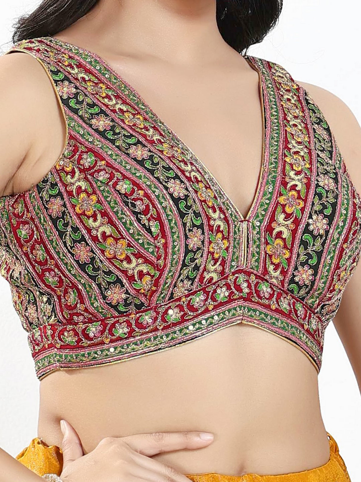 Maroon georgette back open blouse