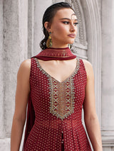 Maroon georgette palazzo suit with diamond and zari grandeur