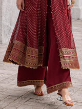 Maroon georgette palazzo suit with diamond and zari grandeur