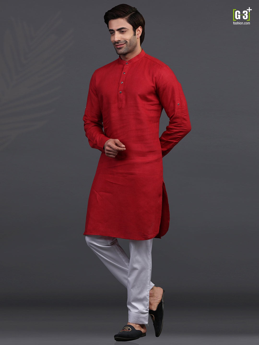 Maroon linen festive occasion kurta suit