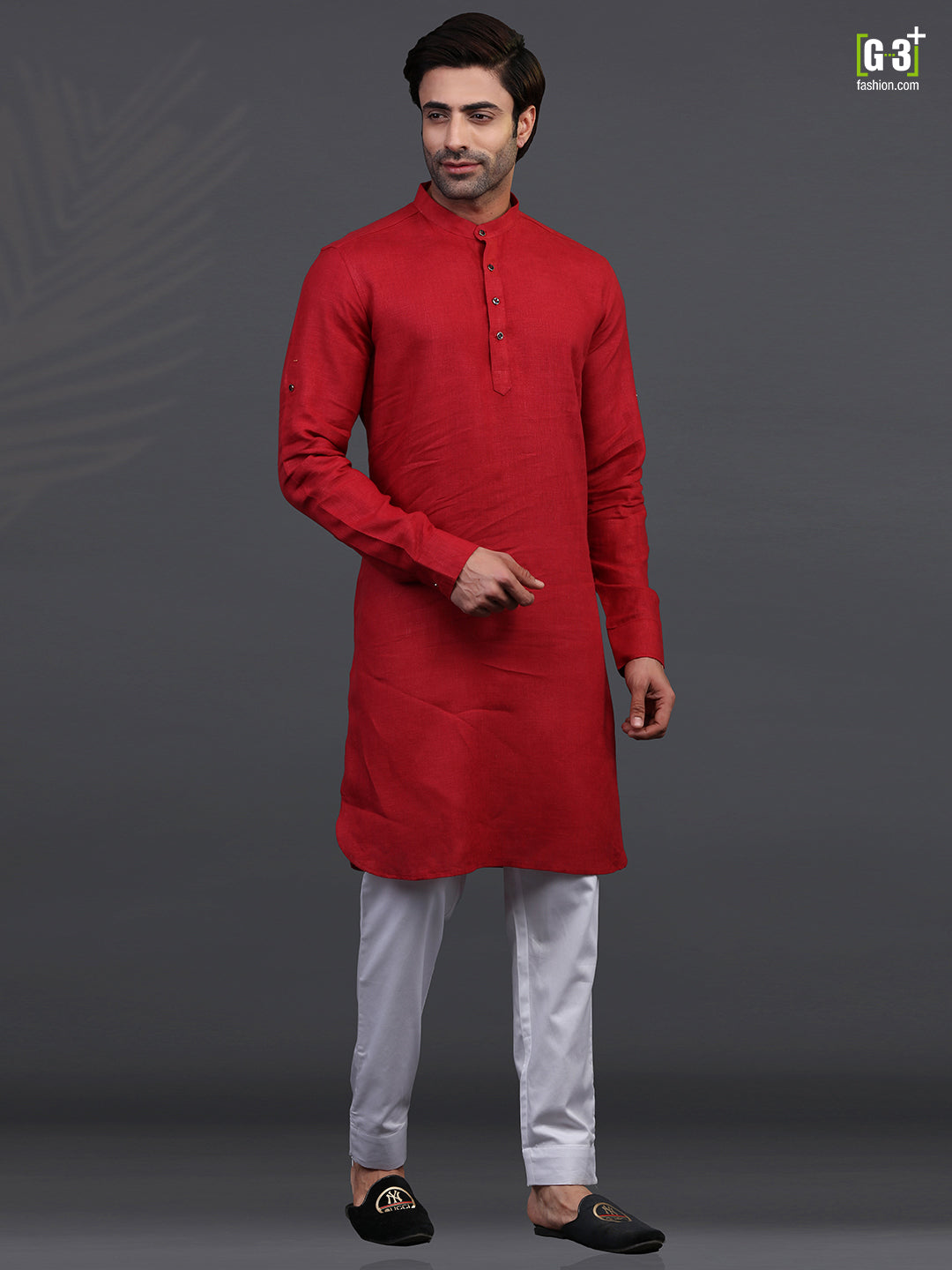 Maroon linen festive occasion kurta suit