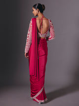 Maroon lycra saree with rich multi work embellishments