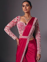 Maroon lycra saree with rich multi work embellishments