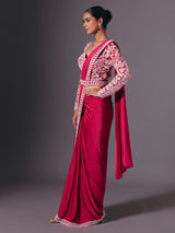 Maroon lycra saree with rich multi work embellishments
