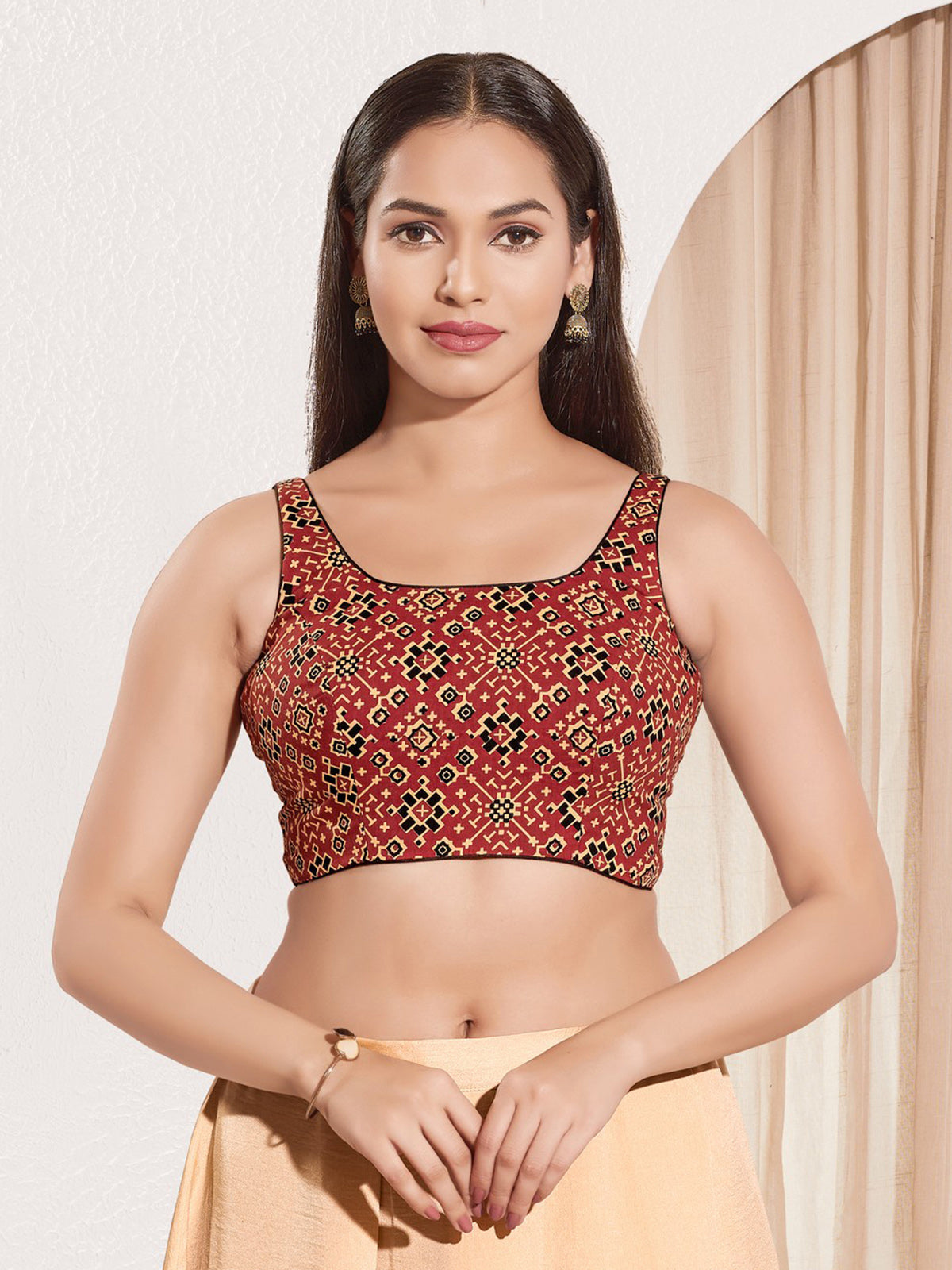 Maroon ready made cotton blouse for women