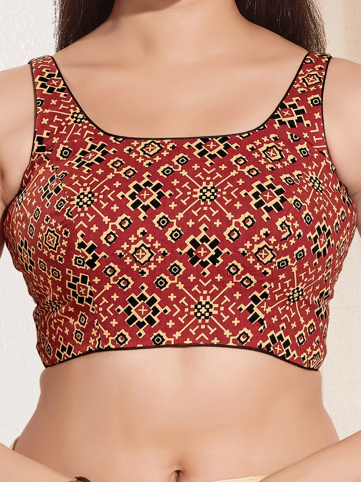 Maroon ready made cotton blouse for women