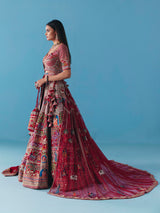Maroon silk lehenga choli with zardosi diamond grandeur