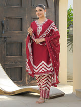 Maroon silk mirror work kurti set