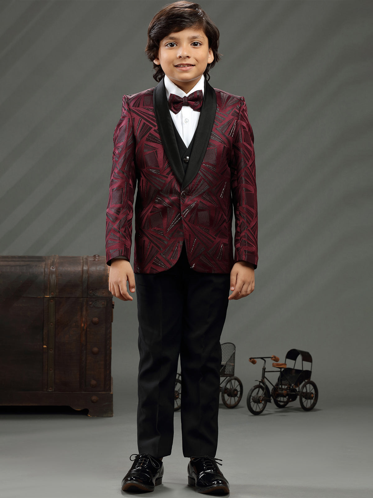 Maroon terry rayon boys coat suit