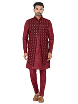 Maroon wedding look silk indowestern