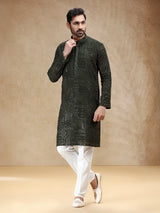 Mehendi green georgette kurta pajama with resham work