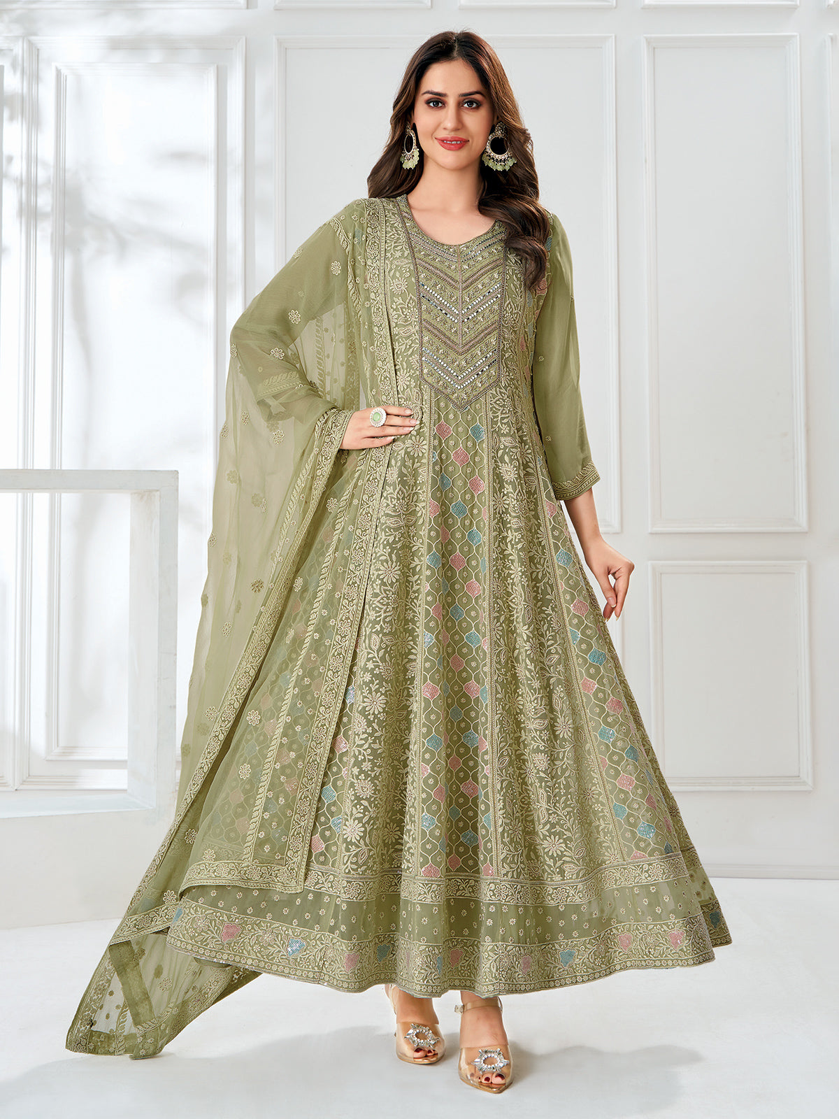 Mehendi green georgette salwar suit for women