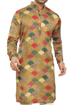 Mehendi green printed mens kurta