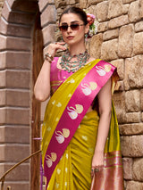 Mehendi green satin silk festive zari charm