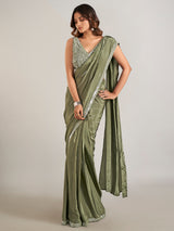 Mehendi green satin silk party wear saree