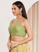 Mehendi green tissue silk sweetheart neck blouse