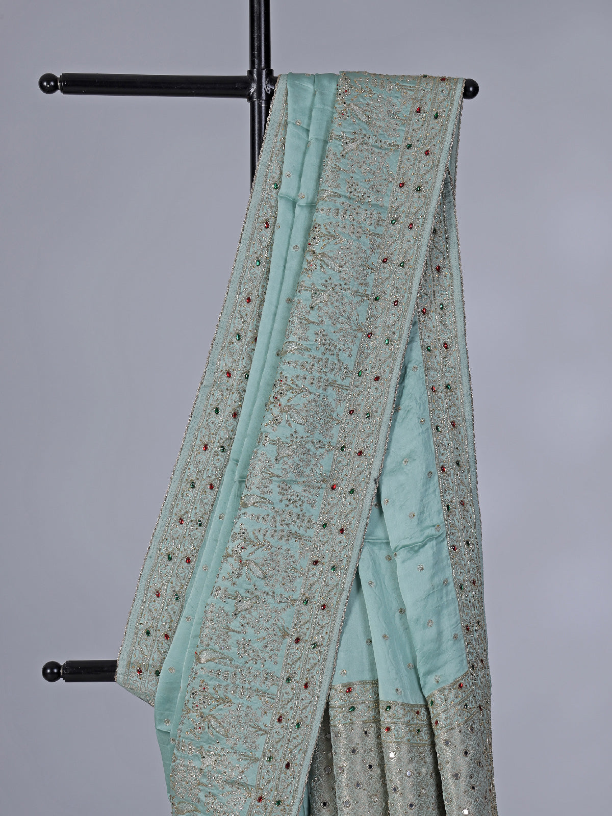 Mint blue art silk saree with zardosi highlights