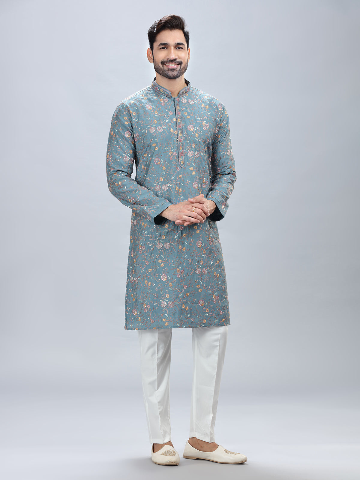 Mint blue festive wear kurta pajama for men