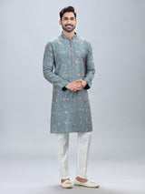 Mint blue festive wear kurta pajama for men