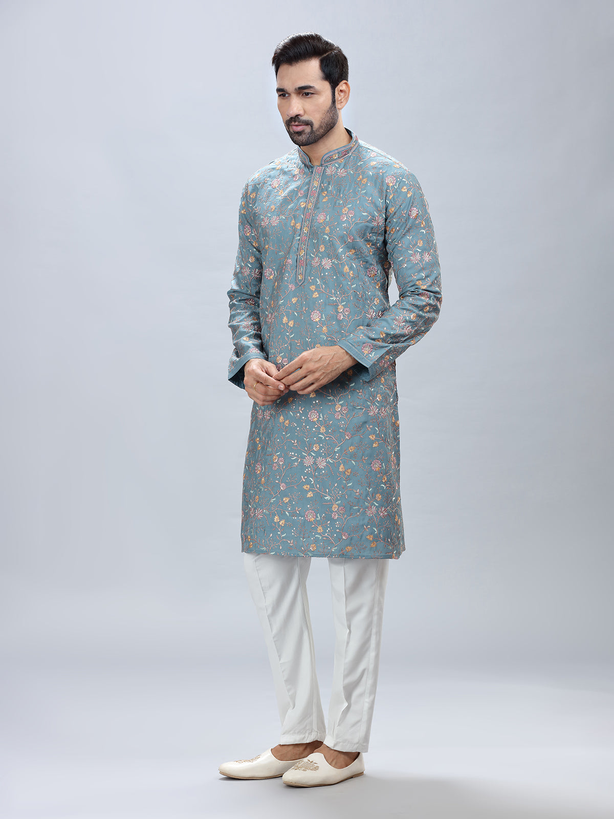 Mint blue festive wear kurta pajama for men