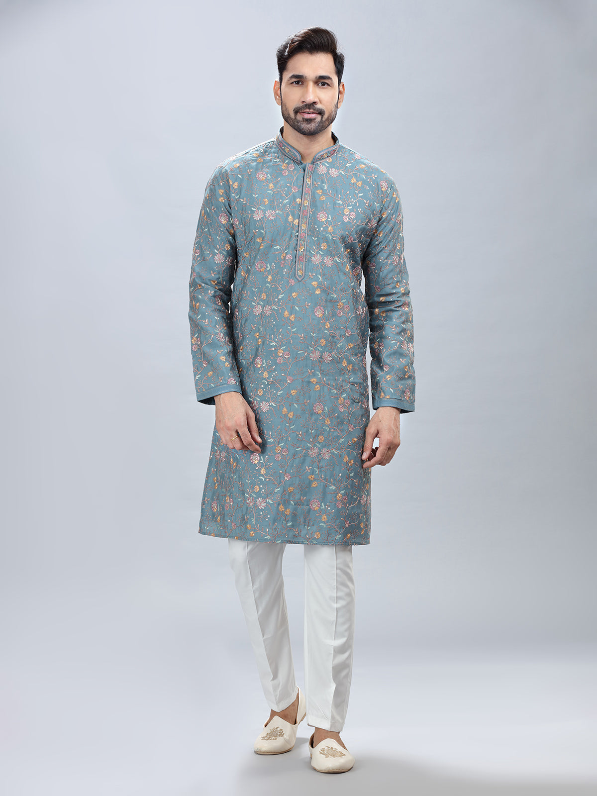 Mint blue festive wear kurta pajama for men