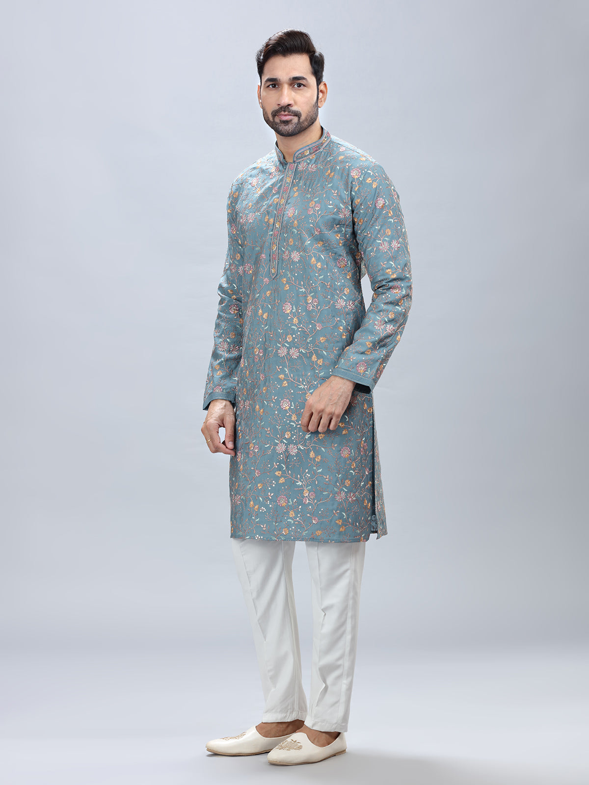 Mint blue festive wear kurta pajama for men