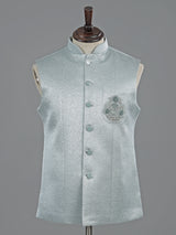 Mint blue textured waistcoat for men