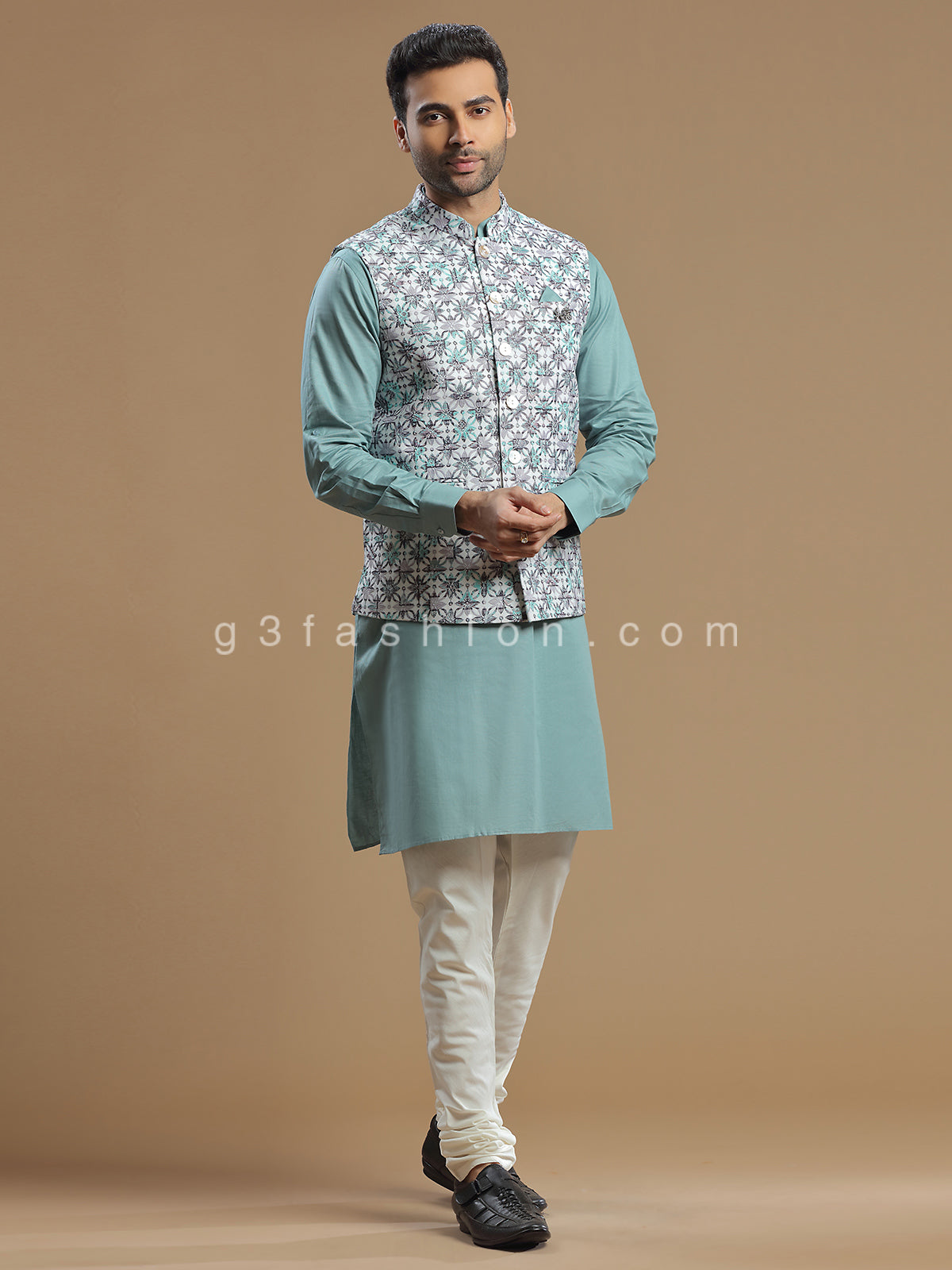 Mint green silk wedding waistcoat set for men