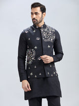Modern black printed cotton waistcoat set for men