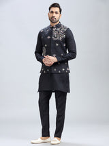 Modern black printed cotton waistcoat set for men