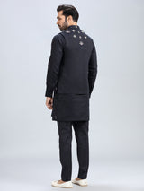 Modern black printed cotton waistcoat set for men