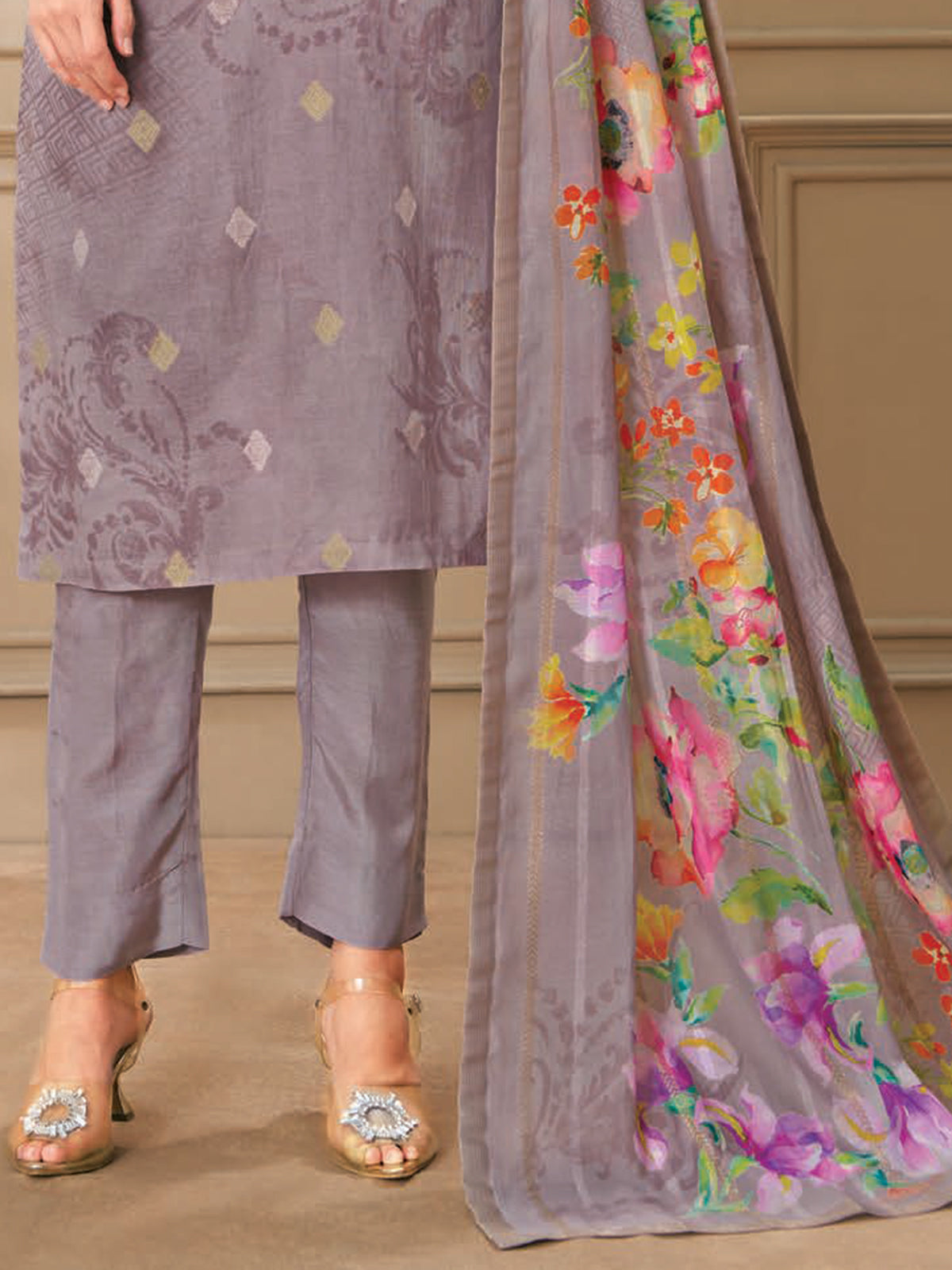 Muave purple printed cotton salwar suit